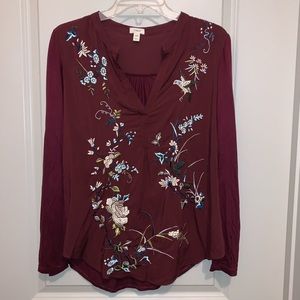 Anthropologie Maroon Floral Blouse